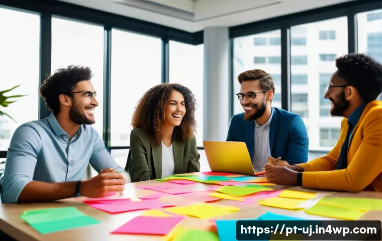 회복탄력성을 높이는 창의적 문제 해결법 - A diverse group of Brazilian professionals in a modern office setting, engaging in a lively brainsto...