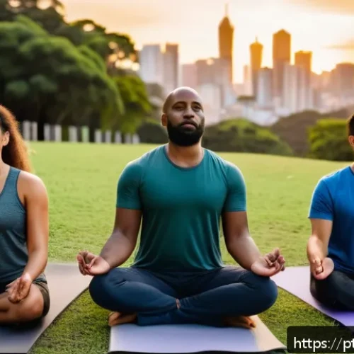 Home 30 변화에 적응하는 회복탄력성 훈련 - A diverse group of adults practicing mindfulness meditation together in a serene urban park setting ...